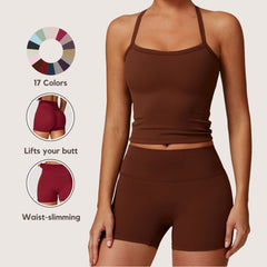 Freemyself Brushed Fleece-Lined Yoga Shorts for Women High-Waisted Tummy-Control Fitness Pants Butt-Lifting Running Shorts