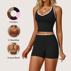 Freemyself Contrast-Trim Sports Bra for Women Bare-Back Lace-Up Sports Bra Tight-Fitting Running & Fitness Top