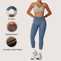 Freemyself Seamless Sandwashed Yoga Pants High-Waisted Butt-Lifting Leggings Running, Fitness, Yoga Long Pants