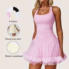 Freemyself Anti-Exposure Leggings High-Waisted Tennis Skirt Casual A-Line Skirt Mesh Sports Skirt