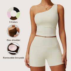 Freemyself Asymmetric One-Shoulder Waist-Defining Yoga Tank Top Quick-Dry Sports Shaping Underwear Running Fitness Tank Top
