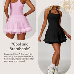 Freemyself Anti-Exposure Leggings High-Waisted Tennis Skirt Casual A-Line Skirt Mesh Sports Skirt