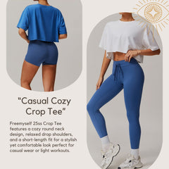 Freemyself Brushed-Back Short-Sleeve Sports Top Comfortable Crew Neck Cropped T-Shirt Fitness Running Yoga Wear