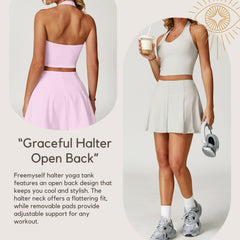 Freemyself Bare-Skin Yoga Tank Top Back-Flattering Quick-Dry Halter Neck Sports Bra Running Fitness Workout Tank Top