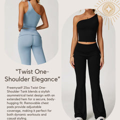 Freemyself Brushed Fleece Asymmetric One-Shoulder Twist Yoga Tank Top Sports Waist-Defining Shaping Casual Running Fitness Tank