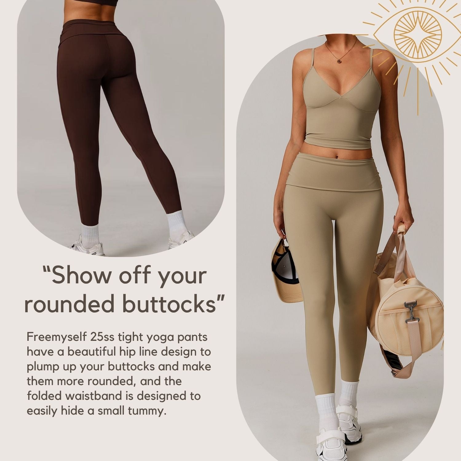 Freemyself recycled Fold-Over Yoga Pants - Women's High-Waist Lifting Fit | Everyday Tights for Gym & Lounge