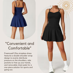 Freemyself Strapless Dress for Women with Pockets, Anti-Exposure A-Line Short Skirt for Running, Sports, and Tennis