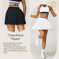 Freemyself High-Waisted A-Line Fitness Skirt with Contrasting Color Blocking Short Pleated Tennis Skirt with Anti-Exposure Design
