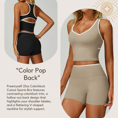 Freemyself Contrast-Trim Sports Bra for Women Bare-Back Lace-Up Sports Bra Tight-Fitting Running & Fitness Top