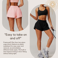 Freemyself Bare-Skin Quick-Dry Yoga Shorts Faux Two-Piece Athletic Butt-Lifting Shorts Running Fitness Yoga Pants