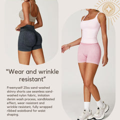 Freemyself Seamless Sandwashed Yoga Shorts High-Waisted Butt-Lifting Shorts Tight-Fitting Running Sports Fitness Yoga Pants