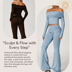 High-Waisted Running Leggings with Folded Hem Versatile Bell-Bottom Yoga Pants