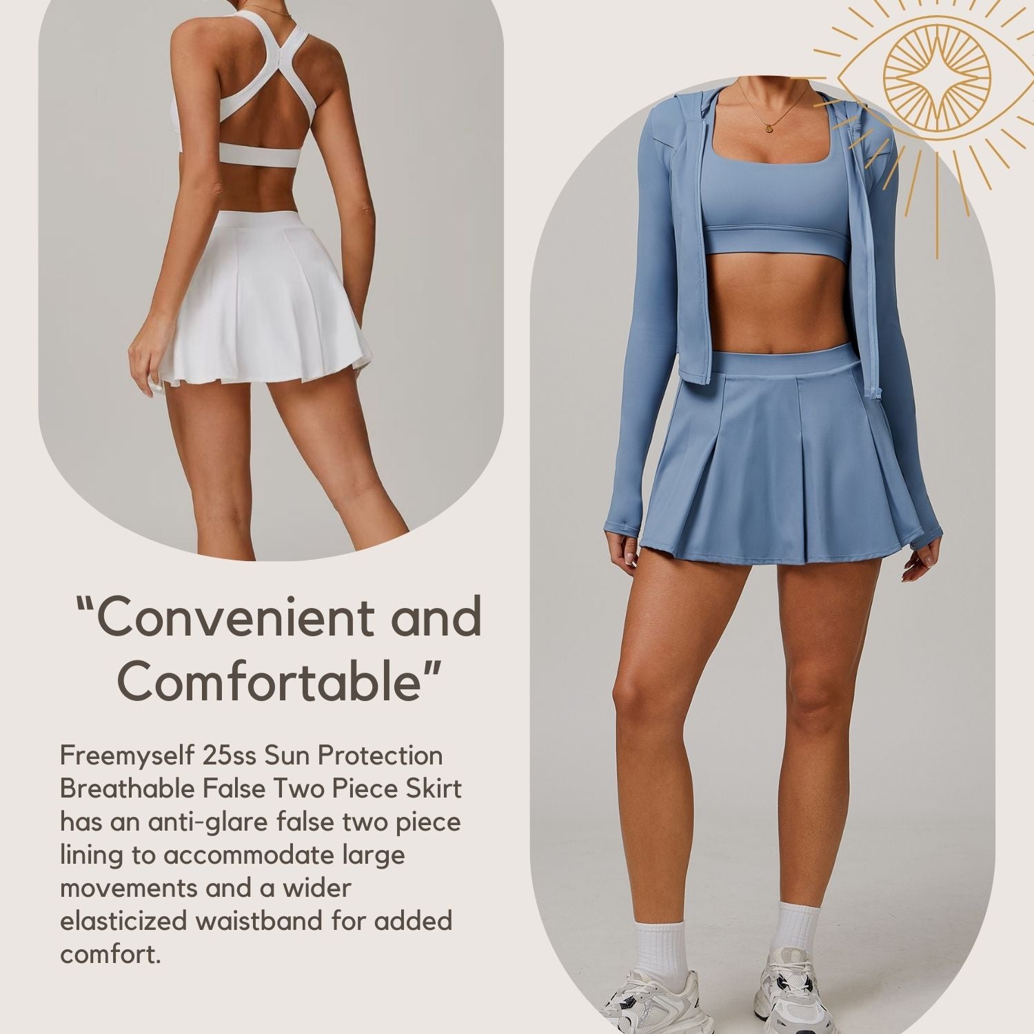 Freemyself Two-Piece Style UV-Protective Sun Skirt Cooling UV-Blocking Skirt with Anti-Exposure Leggings Breathable Tennis Skirt