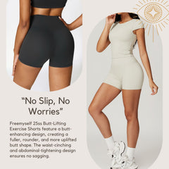 Freemyself Brushed Fleece-Lined Yoga Shorts for Women High-Waisted Tummy-Control Fitness Pants Butt-Lifting Running Shorts