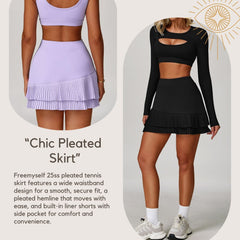 High-Waisted Sports Skirt with Nude-Tone Waistband, Flattering Fit, Pleated Hem, Anti-Exposure Design, Built-in Leggings, Pocket Detail