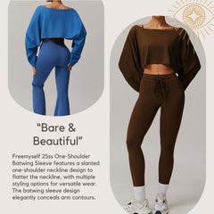 Freemyself Fitness Long-Sleeve Top for Women Off-the-Shoulder Batwing Sleeve Outerwear Casual Versatile Long-Sleeve Yoga Cover-Up