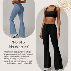 Freemyself UV-Protective Athletic Bell-Bottom Pants High-Waisted Drawstring Design Slightly Flared Fit UV Protection Breathable Cool-Feel Long Pants