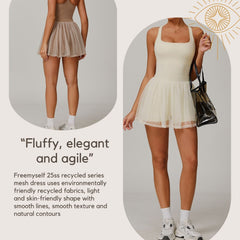 Freemyself recycled Mesh Tennis Skirt with Built-in Shorts - Faux Two-Piece, Quick-Dry, Breathable, Anti-Slip - Running Workout Activewear