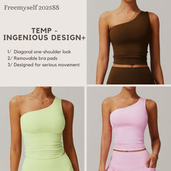 Freemyself Asymmetric One-Shoulder Waist-Defining Yoga Tank Top Quick-Dry Sports Shaping Underwear Running Fitness Tank Top