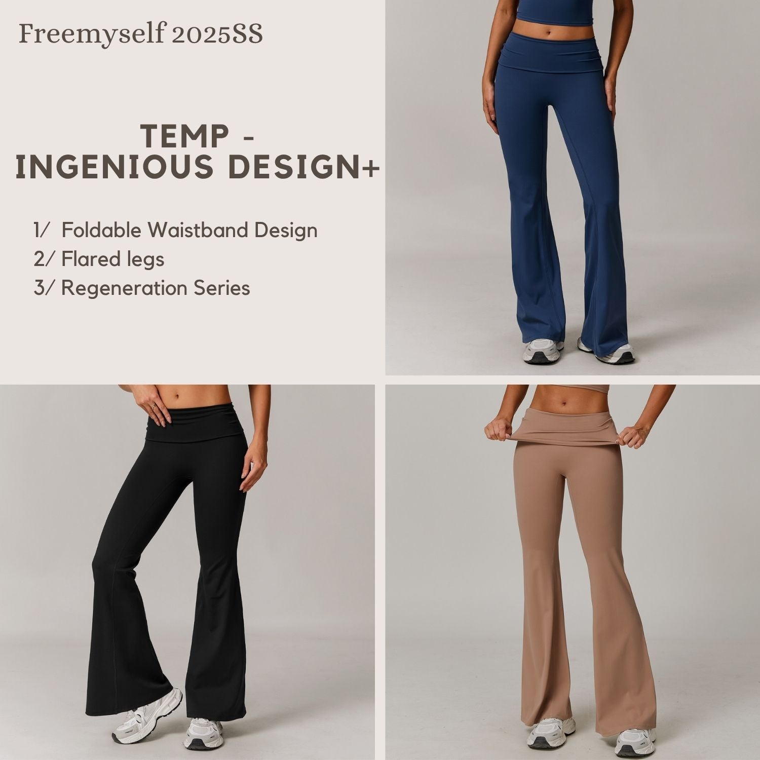 Freemyself recycled Fold-Over Yoga Pants - Women's Micro Flare Leggings | Gym to Street Running & Lounge