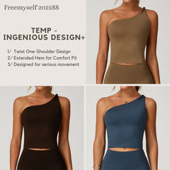 Freemyself Brushed Fleece Asymmetric One-Shoulder Twist Yoga Tank Top Sports Waist-Defining Shaping Casual Running Fitness Tank