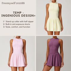 Freemyself Two-Piece Style Stand Collar Dress Outdoor Running Anti-Exposure Underlayer A-Line Skirt Hem Tennis Skirt