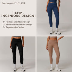 Freemyself recycled Fold-Over Yoga Pants - Women's High-Waist Lifting Fit | Everyday Tights for Gym & Lounge