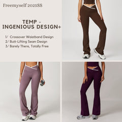 Freemyself Bare-Skin Feel Yoga Leggings Slightly Flared Cross-Front High-Waisted Wide-Leg Bell-Bottom Pants Women's Athletic Fitness Pants