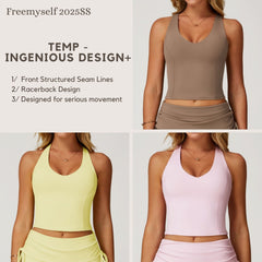 Freemyself Bare-Skin Yoga Tank Top T-Back Design Quick-Dry Fitness Top Outdoor Running Sports Bra
