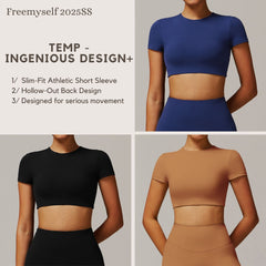 Freemyself Quick-Dry Crew Neck Yoga Short Sleeve Open-Back Tight-Fitting Top for Running, Sports, and Fitness