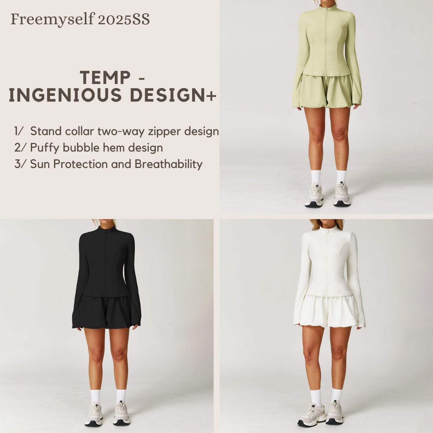 Freemyself Sunscreen Yoga Set Quick-Dry Breathable Cool-Touch Sportswear Women's Running Fitness Three-Piece Set