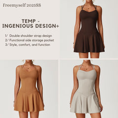 Freemyself Strapless Dress for Women with Pockets, Anti-Exposure A-Line Short Skirt for Running, Sports, and Tennis