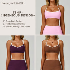 Contrast-Color Nude-Feel Sports Bra Quick-Dry Fitted Cross-Back Sports Tank Top Running Fitness Sports Bra