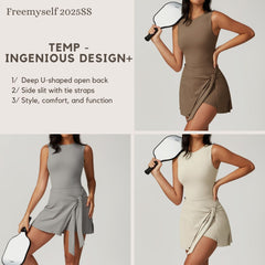 Freemyself Two-Piece Style Anti-Exposure Tight-Fitting Sports Dress Slimming Strappy Casual Fitness Backless Yoga Tennis Skirt