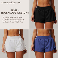 Freemyself Bare-Skin Quick-Dry Yoga Shorts Faux Two-Piece Athletic Butt-Lifting Shorts Running Fitness Yoga Pants