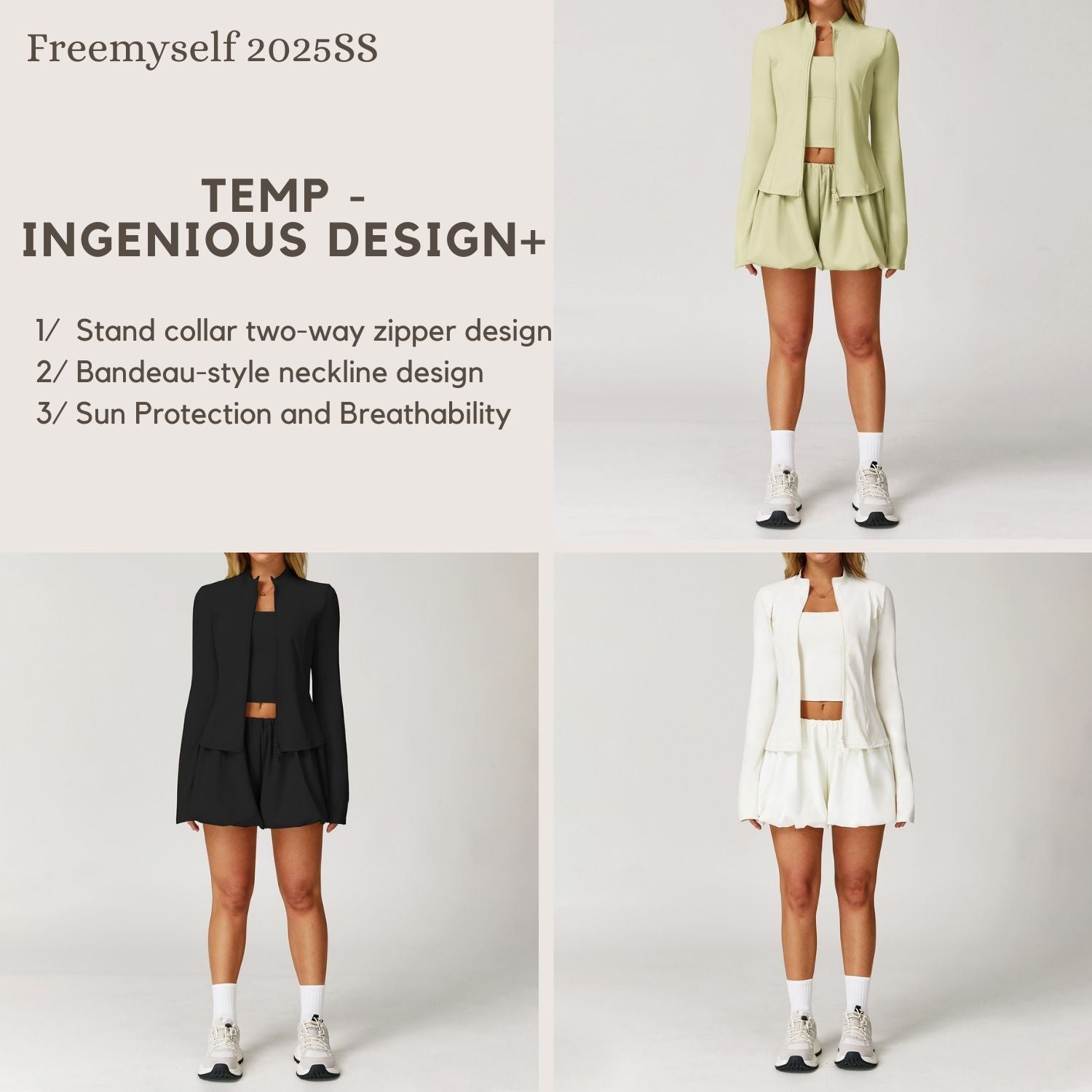 Freemyself Sunscreen Yoga Set Quick-Dry Breathable Cool-Touch Sportswear Women's Running Fitness Three-Piece Set