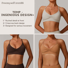 Freemyself Quick-Dry V-Neck Yoga Bra Cross-Back Gathered Underwire Sports Bra for Running & Fitness