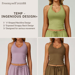 Freemyself Brushed Yoga Tank Top V-Neck Fitted Back-Flattering Sports Bra Running Workout Fitness Tank