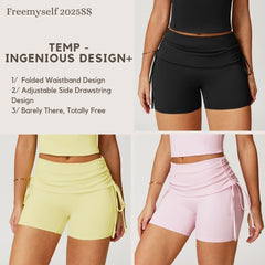 Freemyself High-Waisted Naked-Feel Tight-Fitting Yoga Shorts with Drawstring Outerwear Casual Pants Pilates Workout Shorts for Women