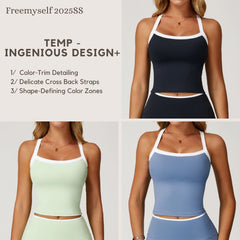 Freemyself Naked-Feel Yoga Tank Top Color-Blocked Cutout Back Fitness Wear Outerwear-Style Premium Running Sports Bra