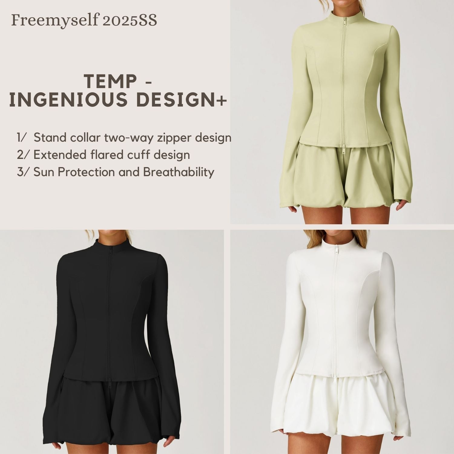 Freemyself UV Protection Yoga Jacket Quick-Dry Breathable Zipper Long-Sleeve Top Sports Running Cool-Touch Jacket