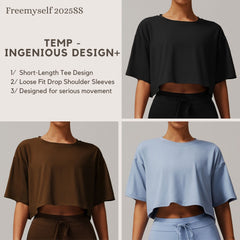 Freemyself Brushed-Back Short-Sleeve Sports Top Comfortable Crew Neck Cropped T-Shirt Fitness Running Yoga Wear