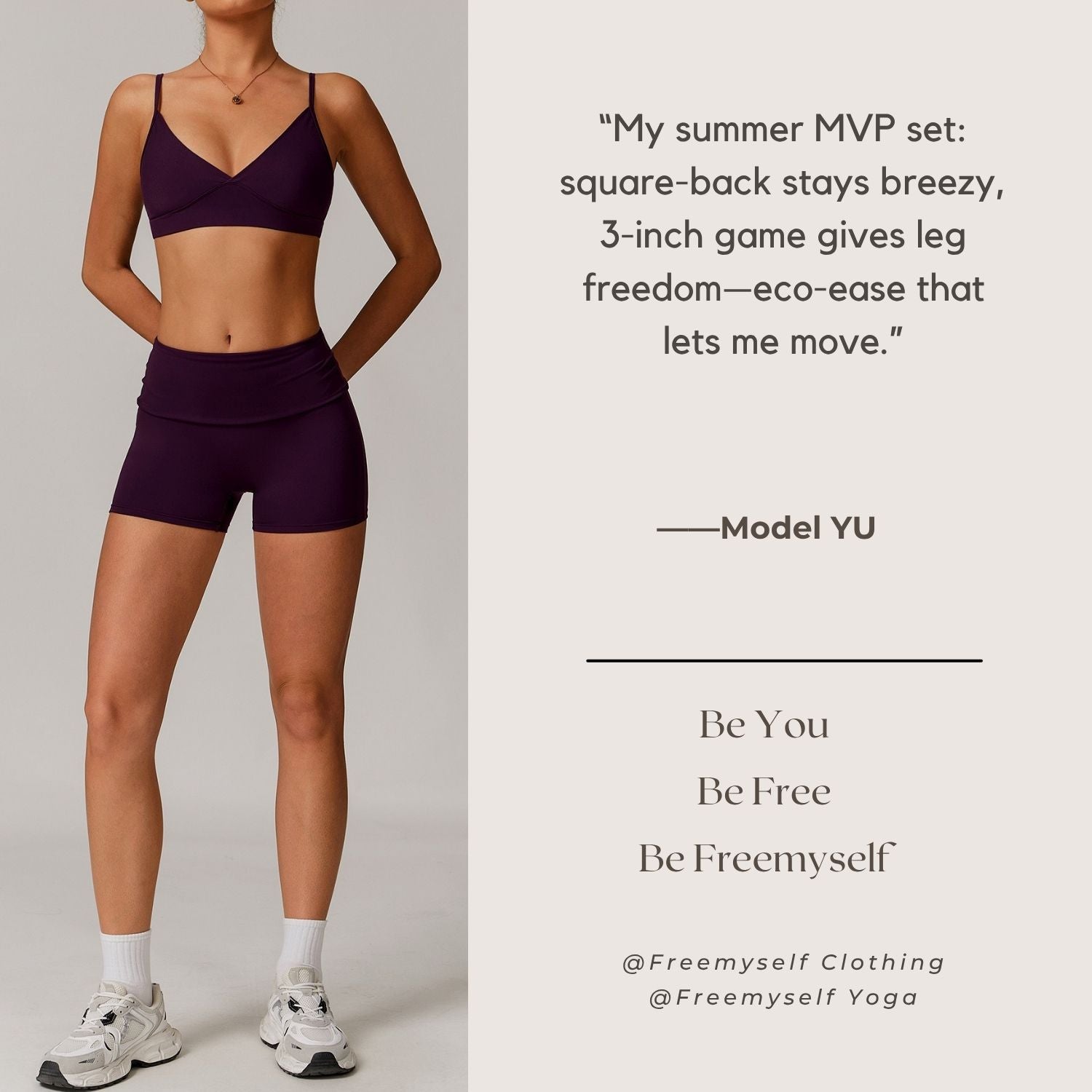 Freemyself recycled Yoga Set - Women's Street-Ready Strappy Bra & Workout Shorts | Gym to Street Running