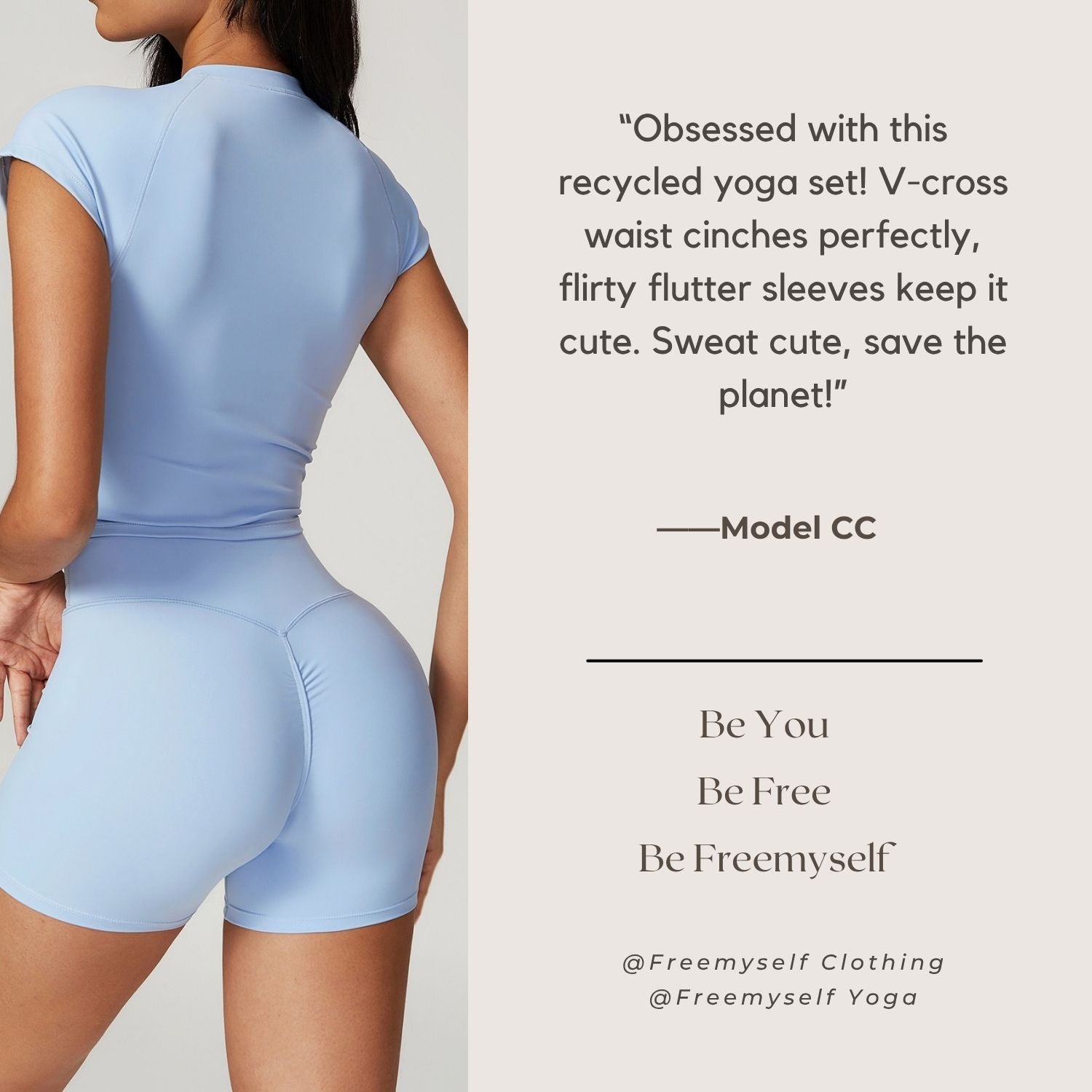 Freemyself recycled Yoga Set - Women's Quick-Dry Short Sleeve Top & Workout Shorts | Street-Ready Workout Outfit