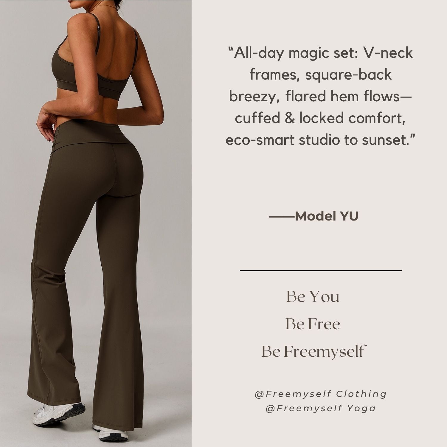 Freemyself recycled Yoga Set - Women's Street-Ready Strappy Bra & Flared Leggings | Gym to Street Running