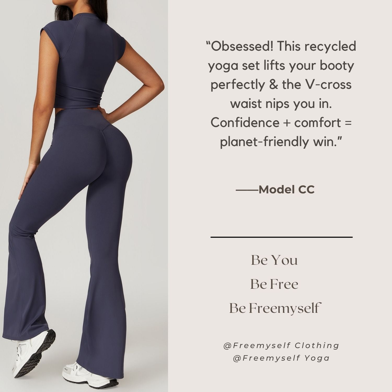 Freemyself recycled Yoga Set - Women's Quick-Dry Short Sleeve Top & Flared Leggings | Street-Ready Workout Outfit