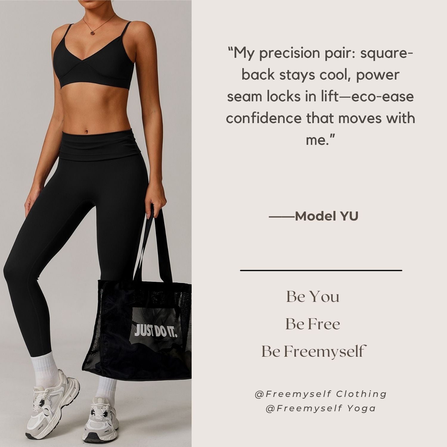 Freemyself recycled Yoga Set - Women's Street-Ready Strappy Bra & Skinny Leggings | Gym to Street Running
