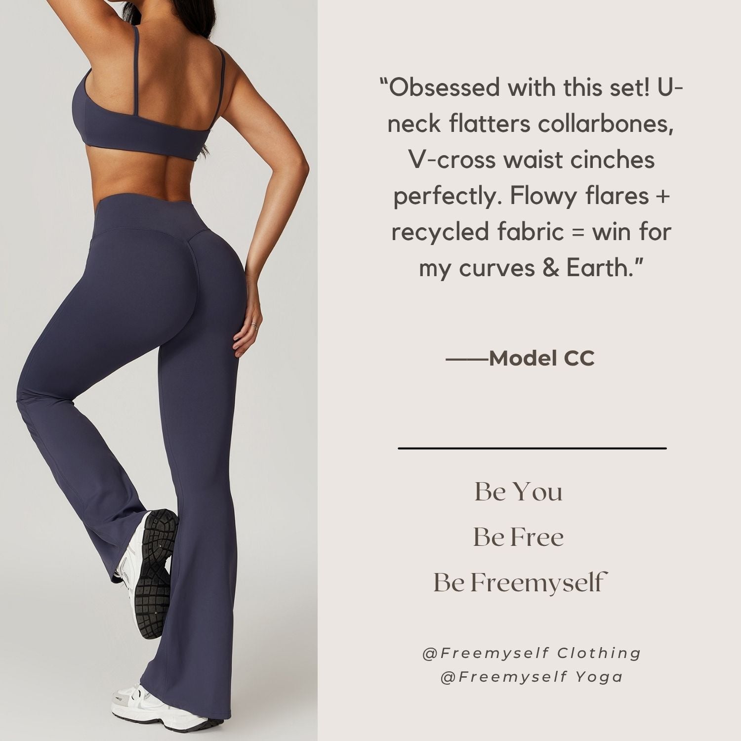 Freemyself recycled Yoga Set - Women's Quick-Dry Fitness Outfit with Strappy Bra & Flared Leggings | Running, Gym Wear