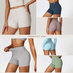 Freemyself Brushed Fleece-Lined Yoga Shorts for Women High-Waisted Tummy-Control Fitness Pants Butt-Lifting Running Shorts