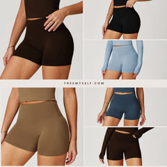 Women's Brushed Fleece-Lined Yoga Shorts - High-Waisted Butt-Lifting Activewear for Running & Fitness